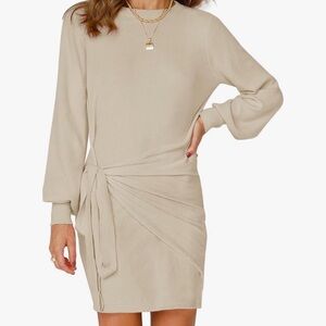 Puff sleeve tie waist sweater dress